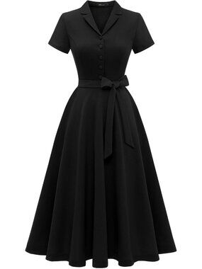 Wedtrend Women's Short Sleeve Cocktail Party Dress Work Church Dress -Black